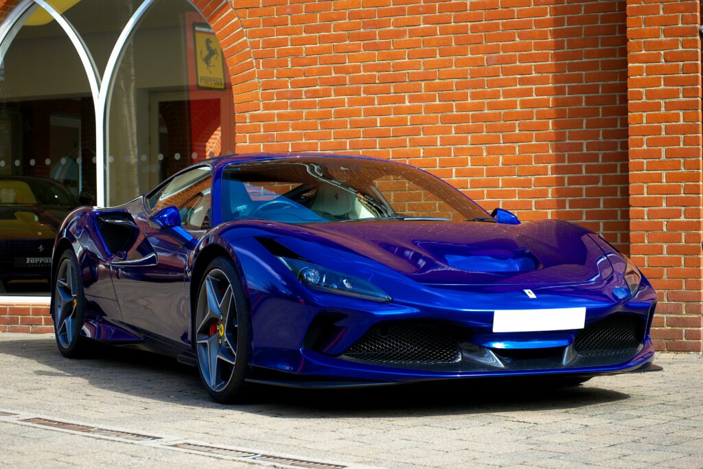 An expensive blue car